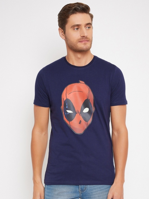 

Marvel Avengers Men Navy Blue & Red Deadpool Printed T-shirt