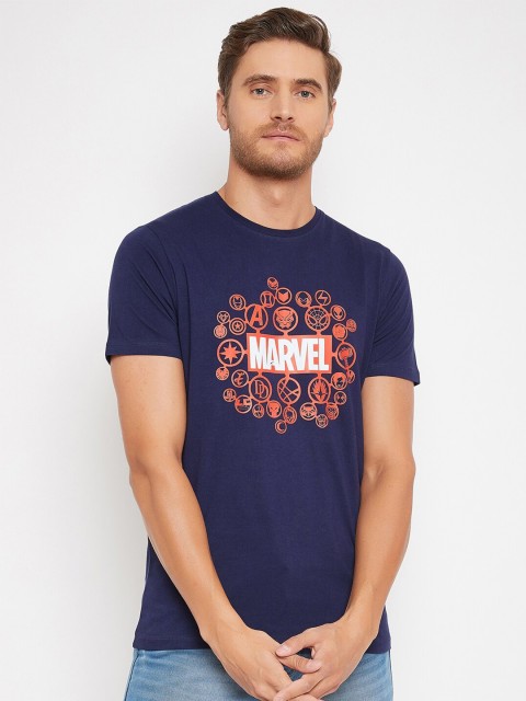 Marvel Avengers Men Navy Blue & Red Marvel Printed Cotton T-shirt