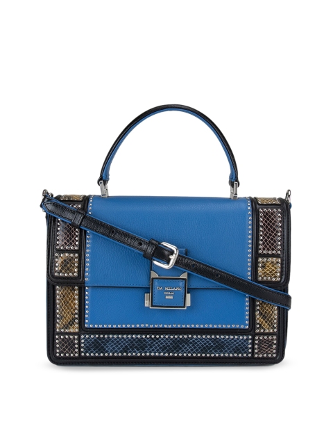 

Da Milano Blue & Black Embellished Structured Leather Satchel