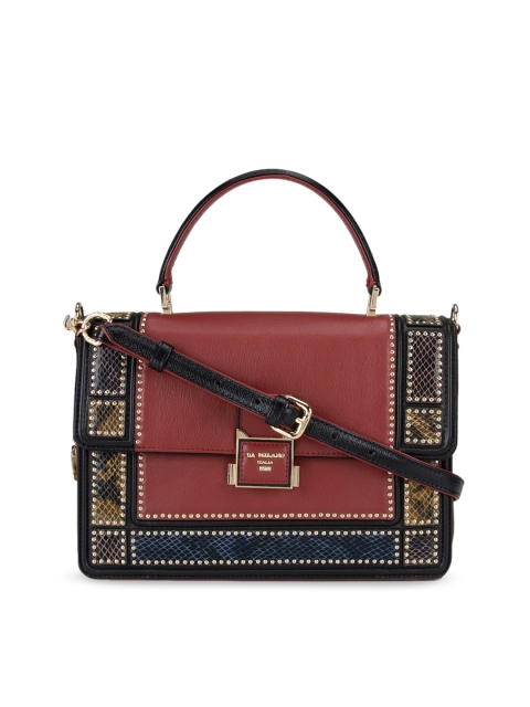 

Da Milano Burgundy & Black Embellished Structured Leather Satchel