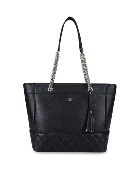 

Da Milano Black Leather Structured Shoulder Bag with Quilted