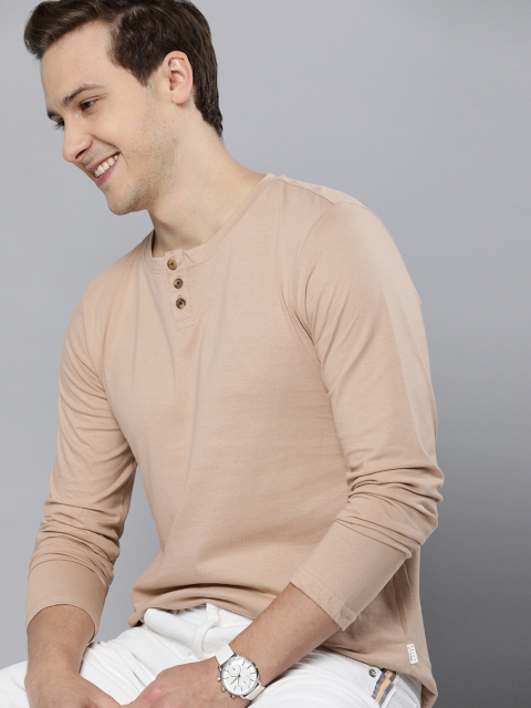

M&H Our Water Men Beige Solid Pure Cotton Sustainable Henley Neck T-shirt