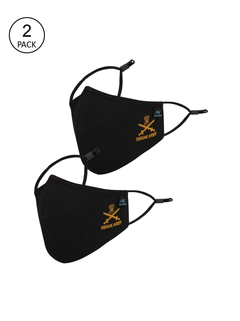 

CENWELL Unisex Pack Of 2 Black Solid 6-Ply Pure Cotton Reusable Nose Pin Cloth Masks