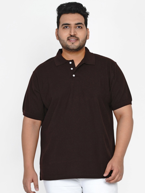 

Santonio Plus Size Men Coffee Brown Polo Collar Cotton T-shirt