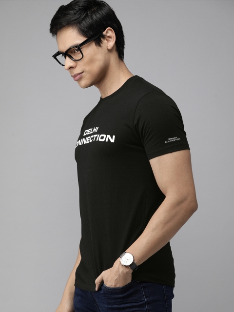 

French Connection Men Black & White DELHI CONNECTION Printed Slim Fit T-shirt