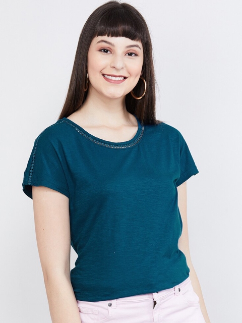 

max Teal Green Pure Cotton Regular Top
