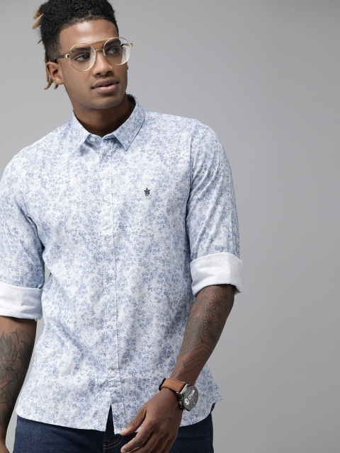 

French Connection Men White & Blue Slim Fit Floral Printed Casual Shirt