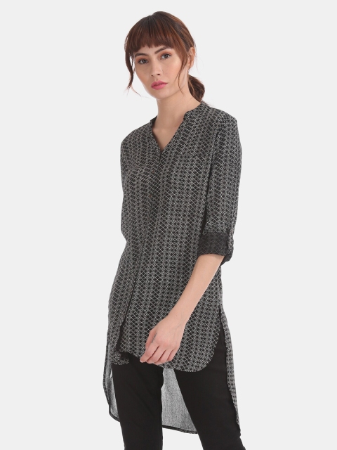 

Cherokee Women Black Printed Shirt with High Low Hemline