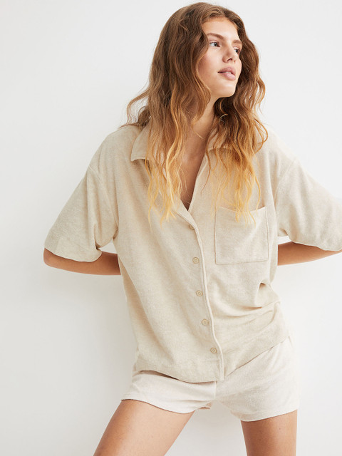 

H&M Women Beige Terry Resort Shirt