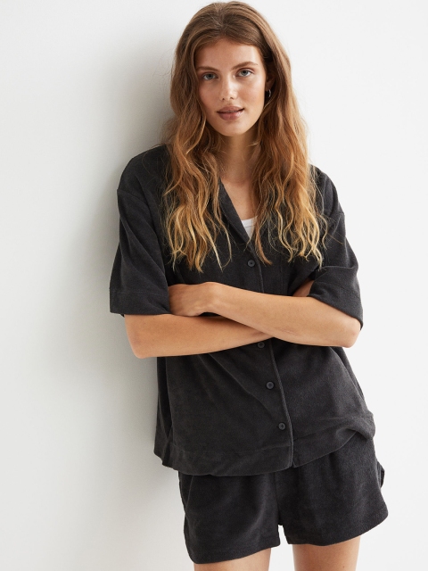 

H&M Women Grey Solid Terry Resort Shirt