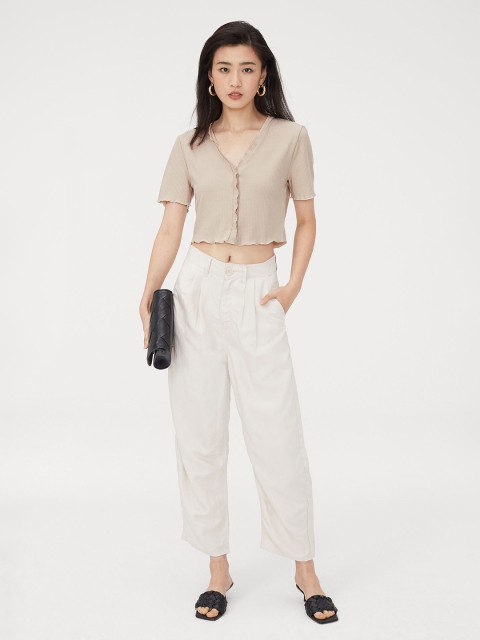 

H&M Women Beige Solid Cropped Top