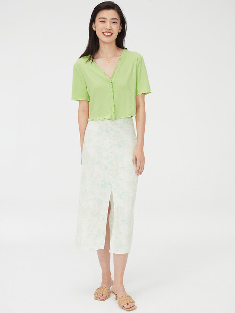 

H&M Women Green Solid Cropped Top