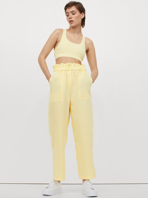 

H&M Women Yellow Paper Bag Trousers