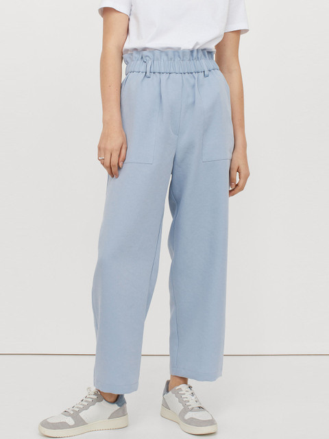

H&M Women Blue Solid Paper Bag Trousers