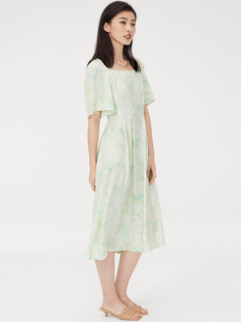 

H&M Women Green Dyed Puff-Sleeved Dress