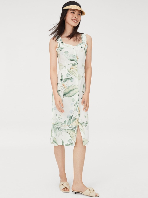 

H&M Women White & Green Printed Crepe Dress
