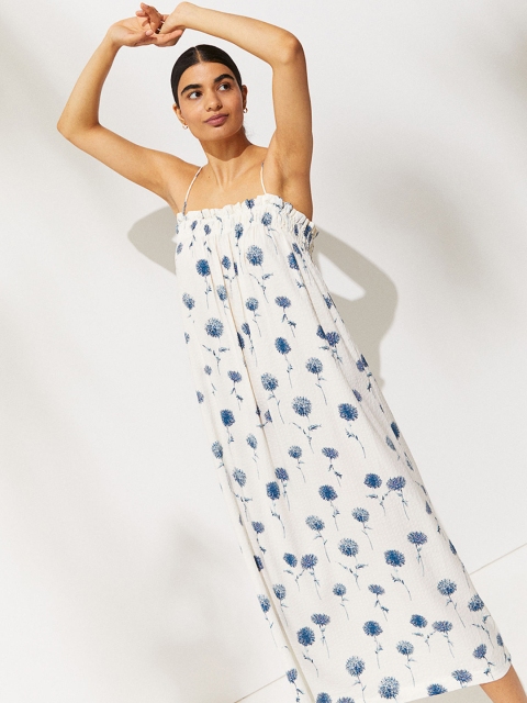 

H&M Women White & Blue Printed Sleeveless Dress