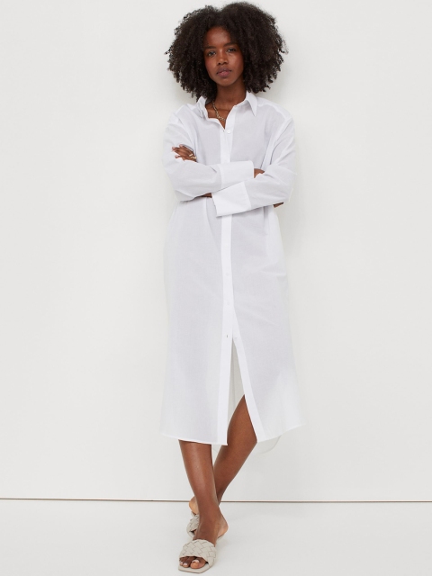 

H&M Women White Solid Oversized Shirt Dress