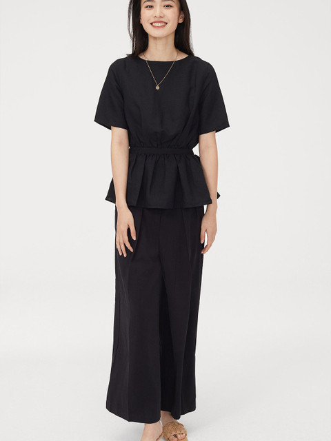 

H&M Women Black Linen-Blend Peplum Blouse