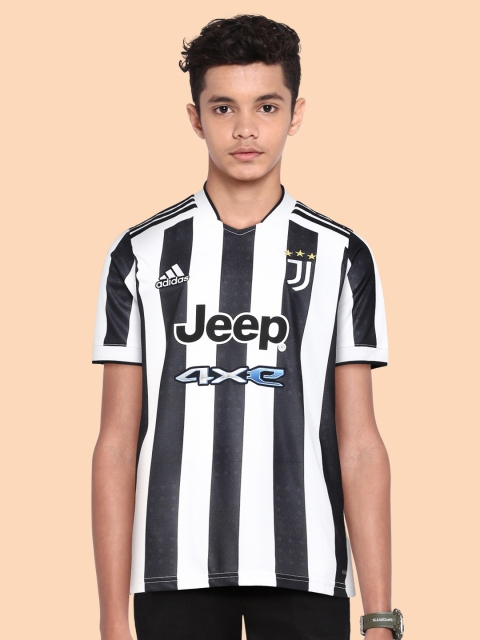 

ADIDAS Boys Black & White Juventus Home Aeroready Striped Football Sustainable Jersey