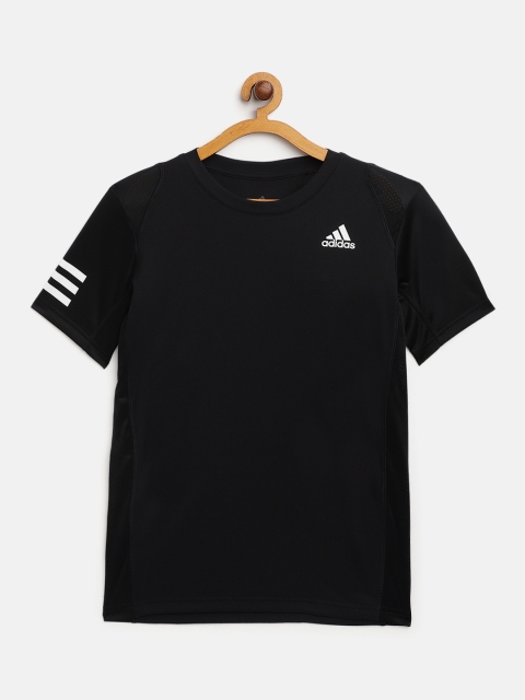 

ADIDAS Boys Black Club 3 Stripes Solid Tennis T-Shirt
