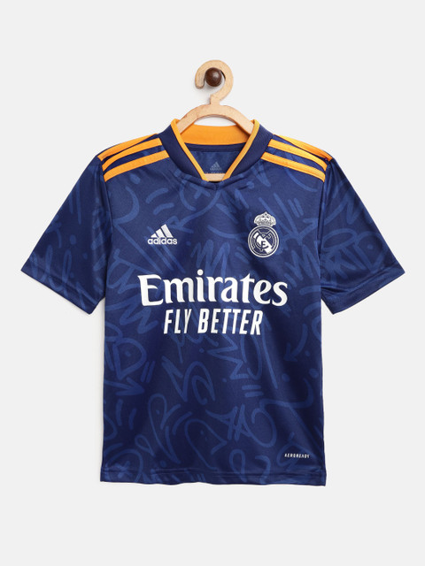 

ADIDAS Boys Blue & White Typography Print Real Madrid 21/22 Away Jersey Football T-Shirt