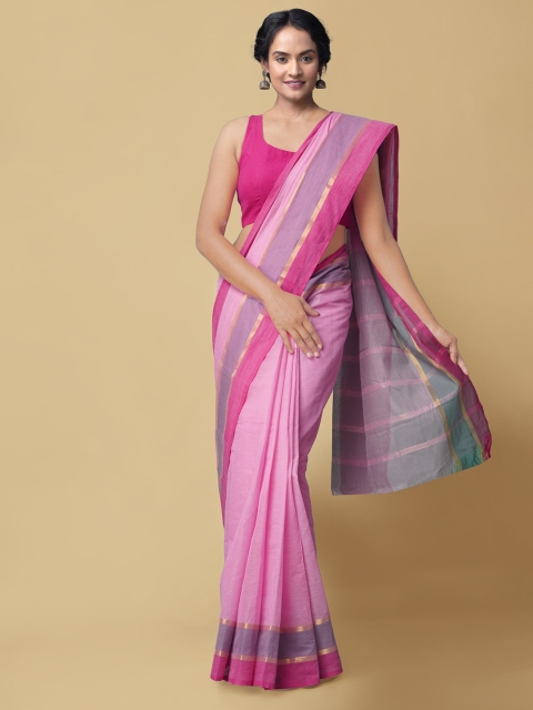 

Unnati Silks Women Pink Mangalagiri Woven Design Pure Cotton Saree