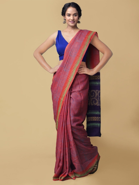 

Unnati Silks Red & Green Pure Silk Sustainable Baluchari Saree
