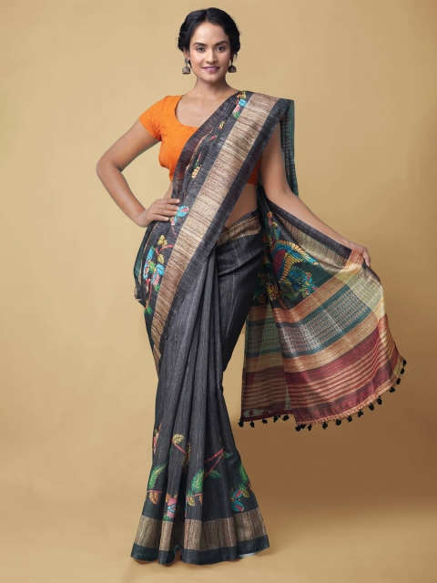 

Unnati Silks Women Grey Kalamkari Chanderi Saree
