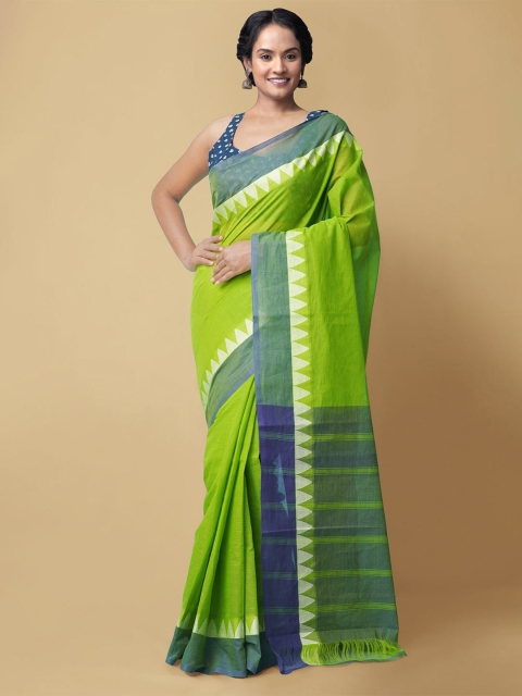 

Unnati Silks Green & Blue Woven Design Pure Cotton Mangalagiri Saree