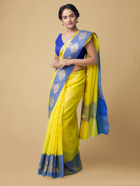 

Unnati Silks Yellow & Blue Woven Design Silk Blend Kota Saree