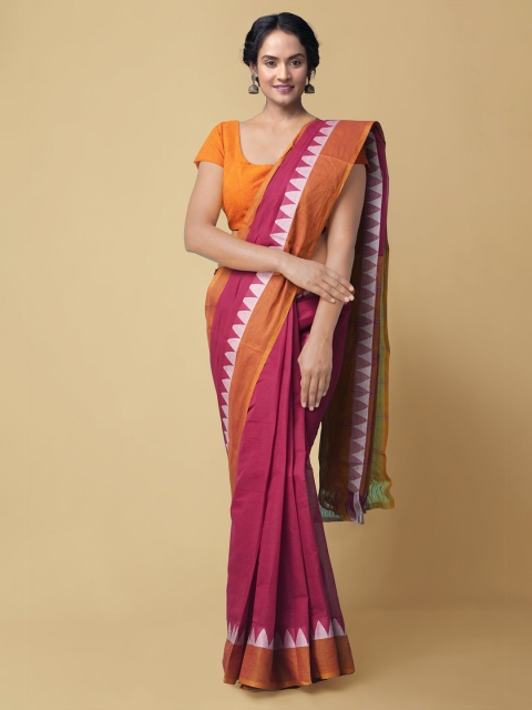 

Unnati Silks Maroon & Orange Zari Pure Cotton Mangalagiri Sustainable Saree