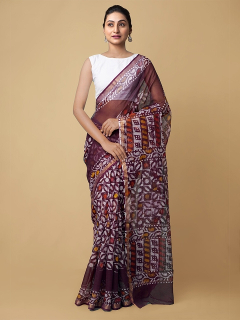 

Unnati Silks Maroon & White Batik Pure Cotton Sustainable Kota Saree