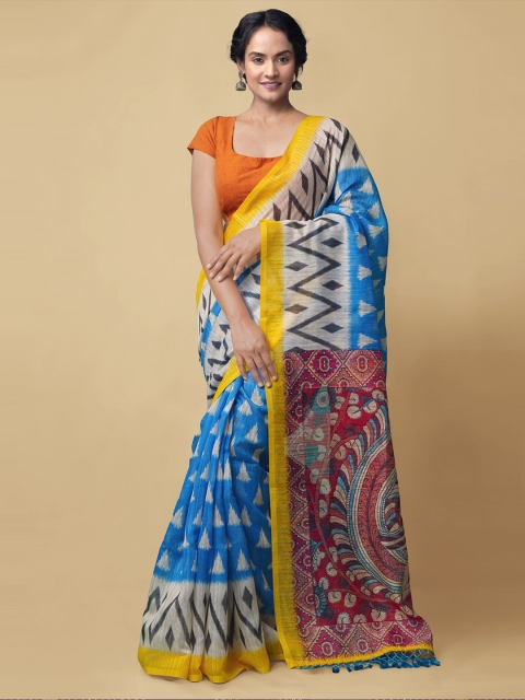 

Unnati Silks Women's Blue Kalamkari Chanderi Sico Saree