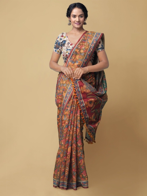 

Unnati Silks Multicoloured Kalamkari Printed Silk Cotton Chanderi Saree, Multi