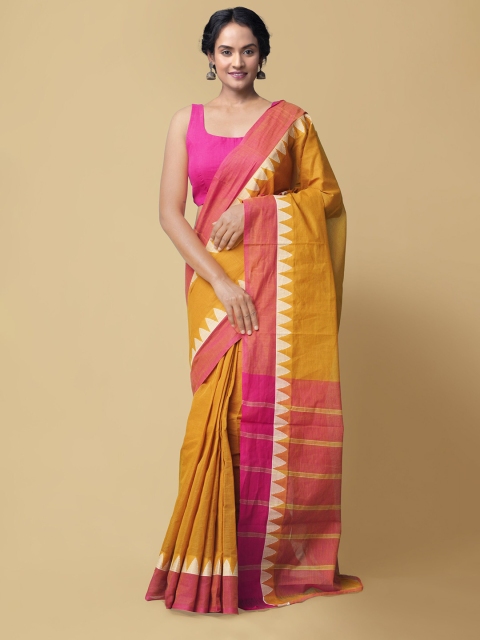 

Unnati Silks Yellow & Pink Pure Cotton Sustainable Mangalagiri Saree