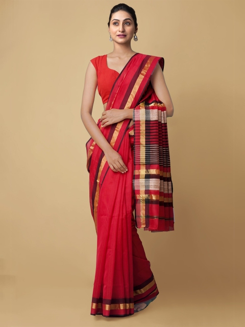 

Unnati Silks Women Pink & Red Pure Handloom Maheshwari Sico Sustainable Saree