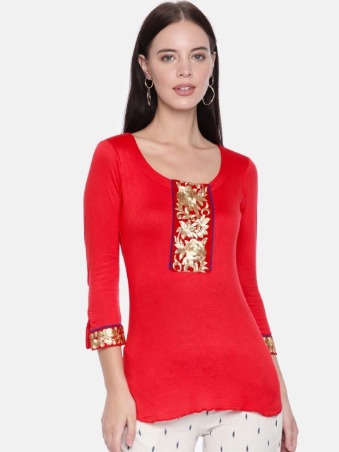 

Ira Soleil Red Kurti with Embroidered Detail