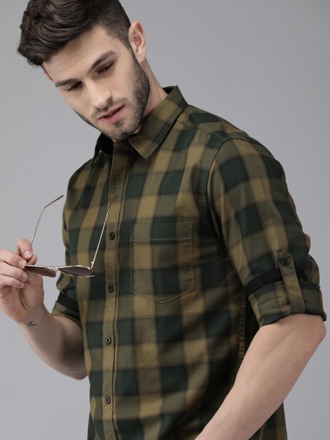 

Roadster Men Brown And Teal Green Checked Regular Fit Casual Shirt