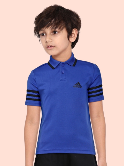 

ADIDAS Boys Blue BRND 3S Polo Collar Sustainable T-shirt