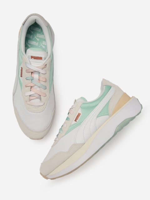 

Puma Women White & Sea Green Cruise Rider GL Trainer Sneakers