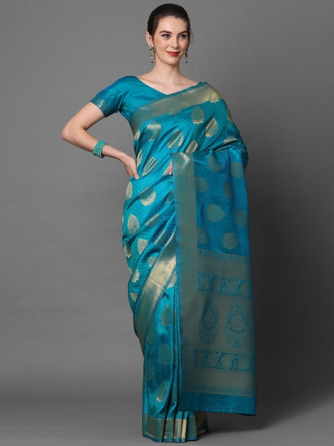 

Mitera Teal Green & Gold-Toned Ethnic Motifs Zari Banarasi Saree
