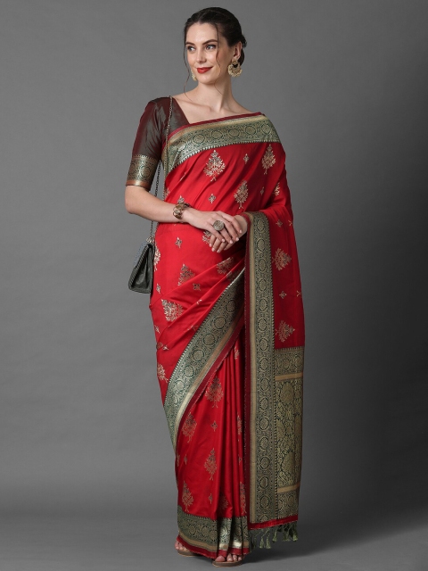 

Mitera Red & Green Woven Design Silk Blend Banarasi Saree