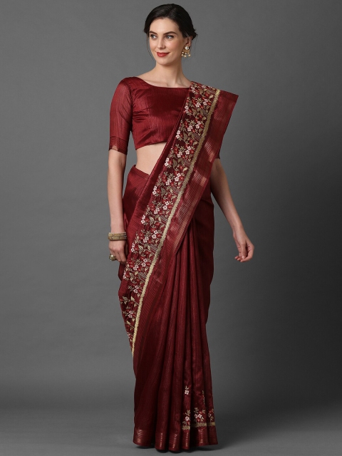 

Mitera Maroon & Green Floral Embroidered Saree