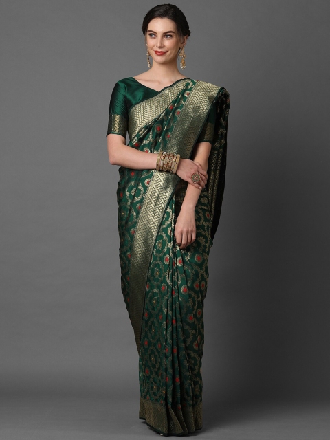 

Mitera Green & Red Woven Design Silk Blend Banarasi Saree