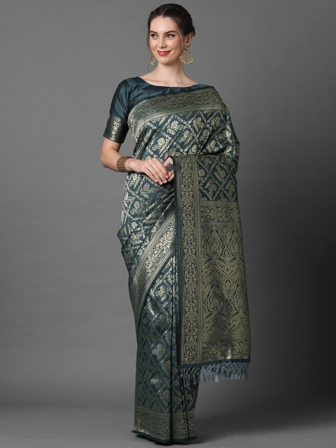 

Mitera Grey & Gold-Toned Ethnic Motifs Zari Banarasi Saree
