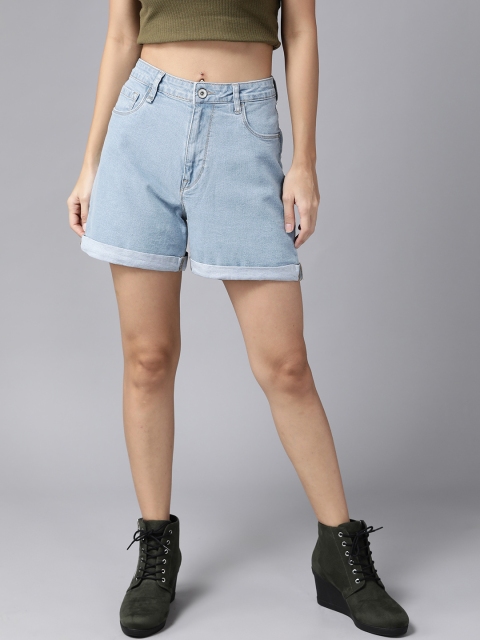 

Roadster Women Blue Slim Fit High-Rise Denim Shorts