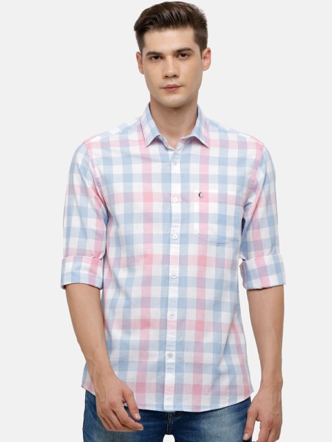 

CAVALLO by Linen Club Men Pink Gingham Checks Checked Casual Shirt