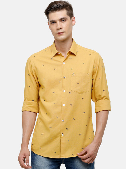 

CAVALLO by Linen Club Men Yellow Printed Casual Shirt