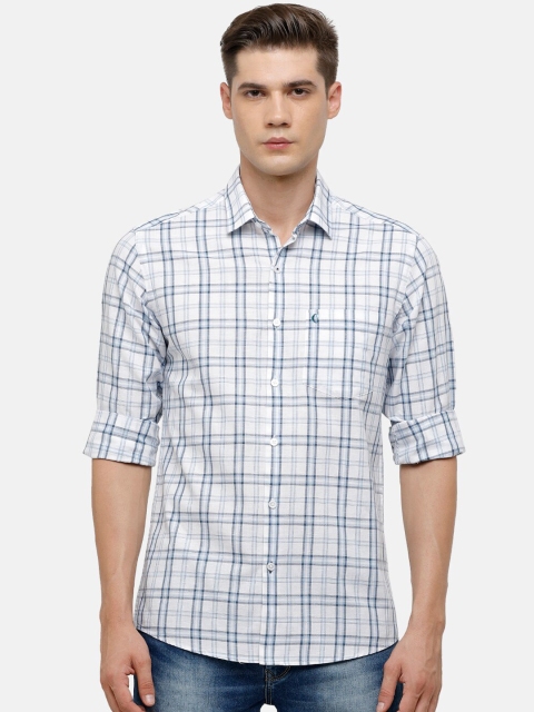 

CAVALLO by Linen Club Men White & Blue Checked Casual Shirt